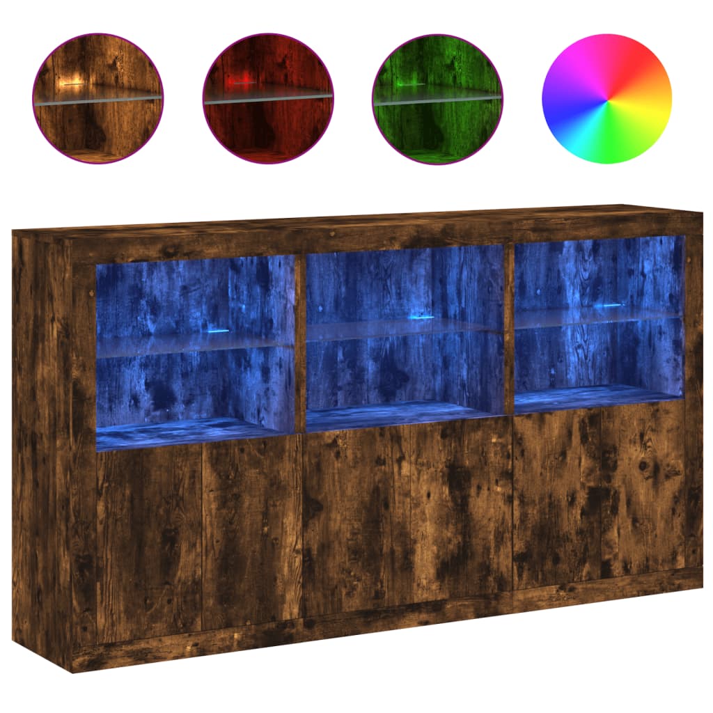 Komoda s LED svjetlima boja dimljenog hrasta 181,5x37x100 cm