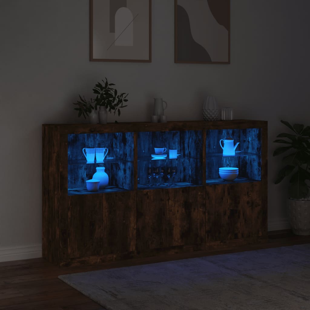 Komoda s LED svjetlima boja dimljenog hrasta 181,5x37x100 cm