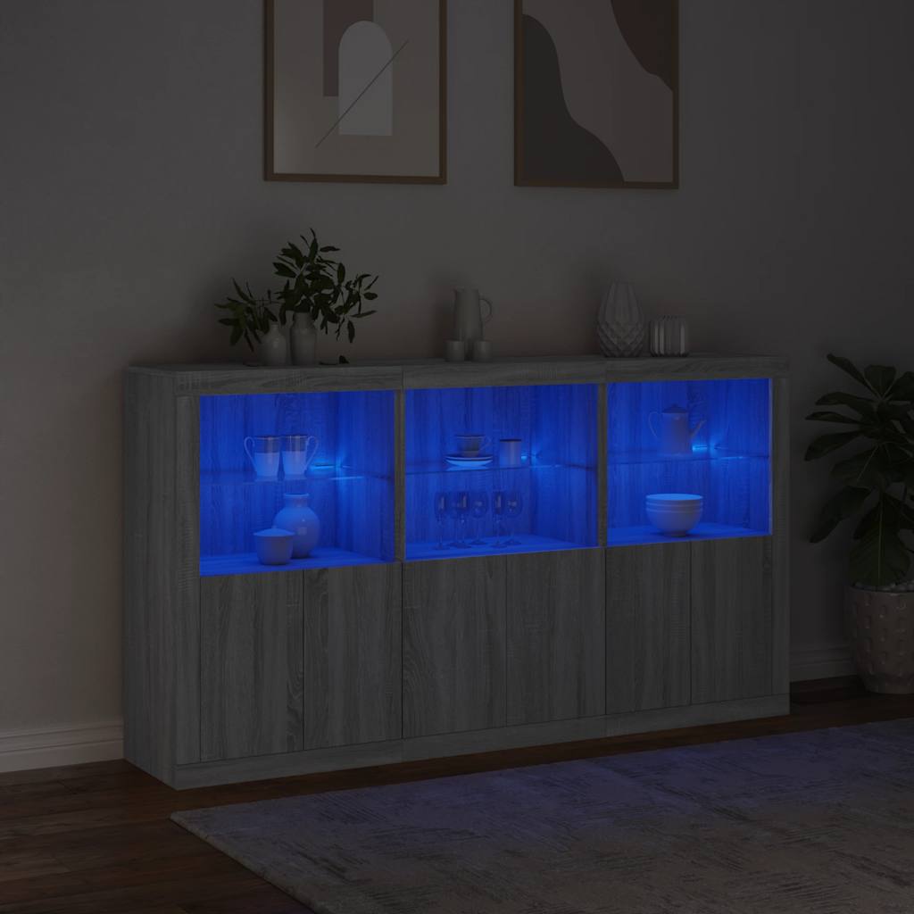 Komoda s LED svjetlima boja sivog hrasta 181,5x37x100 cm
