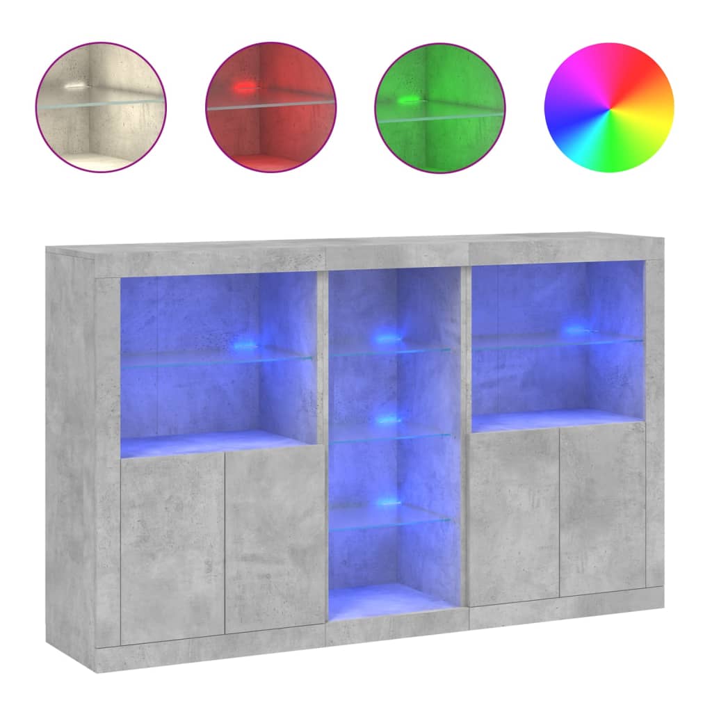 Komoda s LED svjetlima siva boja betona 162 x 37 x 100 cm