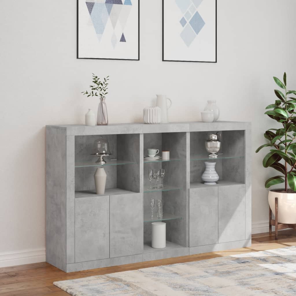 Komoda s LED svjetlima siva boja betona 162 x 37 x 100 cm