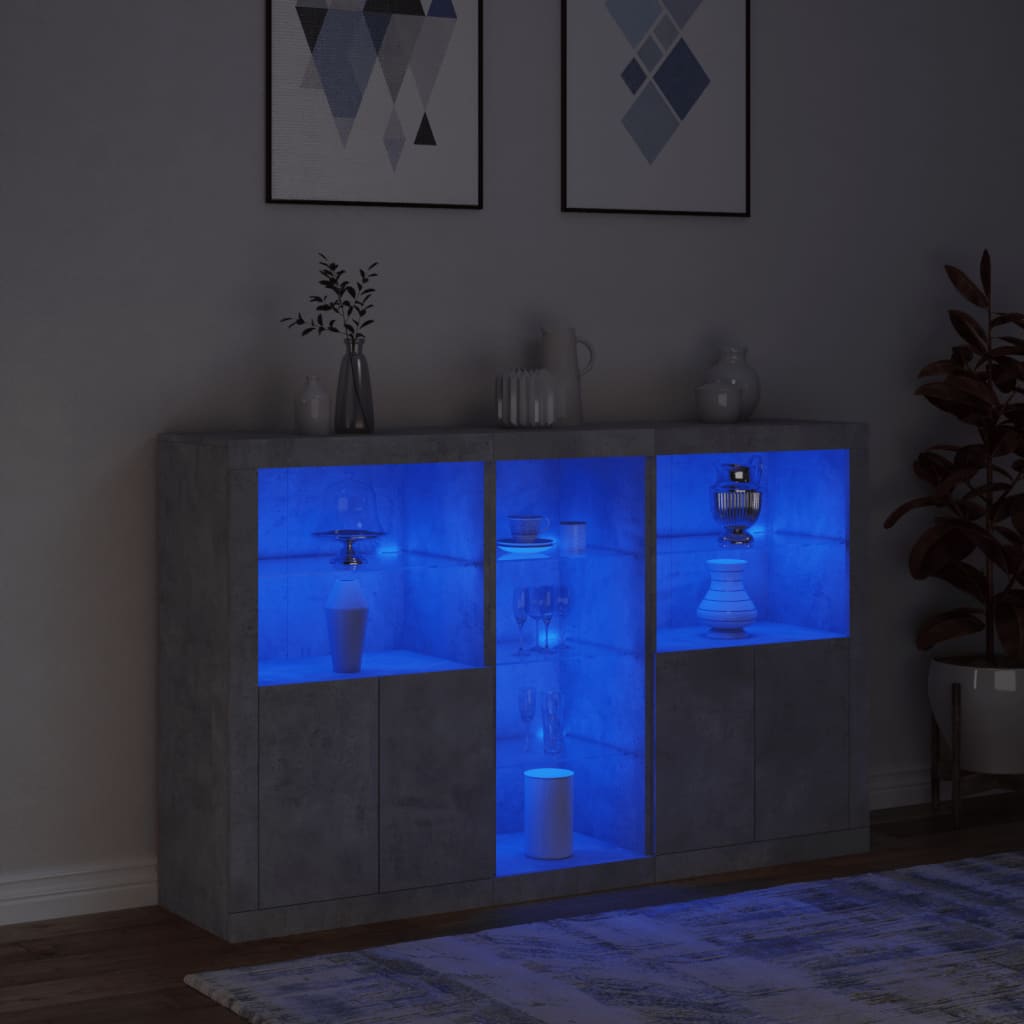 Komoda s LED svjetlima siva boja betona 162 x 37 x 100 cm