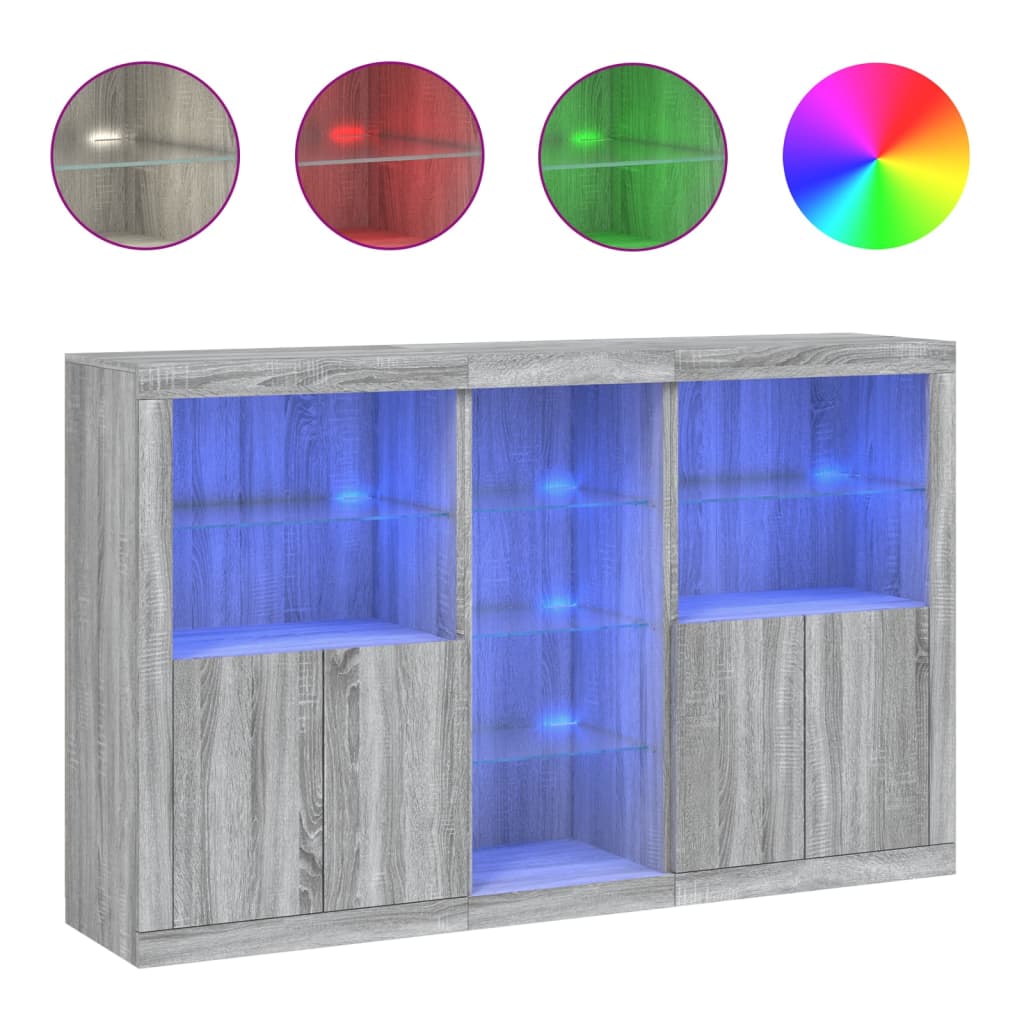 Komoda s LED svjetlima boja sivog hrasta 162x37x100 cm