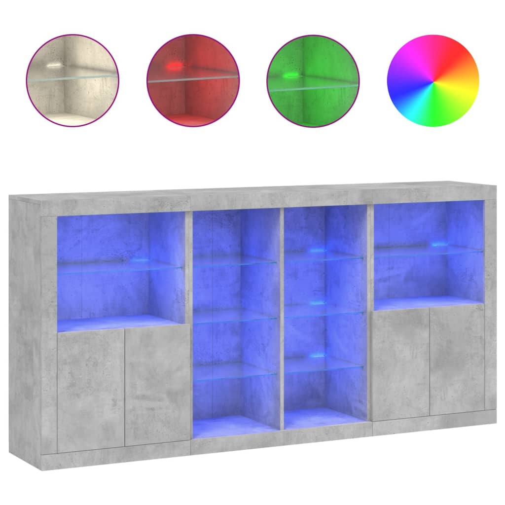 Komoda s LED svjetlima siva boja betona 202x37x100 cm