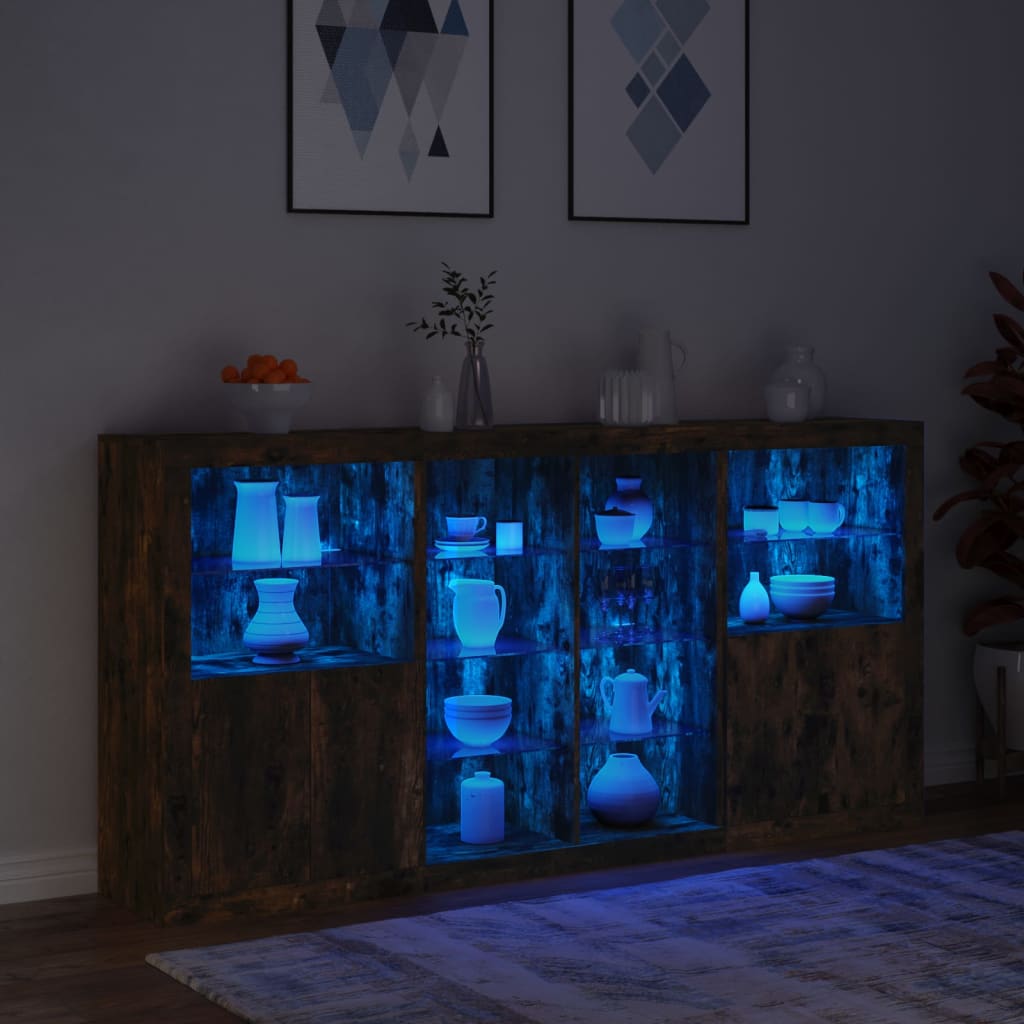 Komoda s LED svjetlima boja dimljenog hrasta 202x37x100 cm