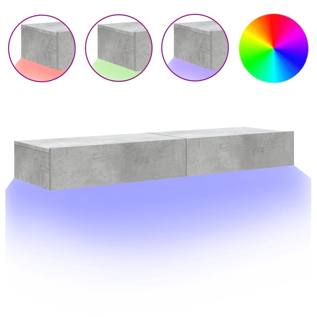 TV ormarići s LED svjetlima 2 kom Siva betona 60x35x15,5 cm