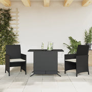 3-dijelni bistro set s jastucima crni od poliratana Crna