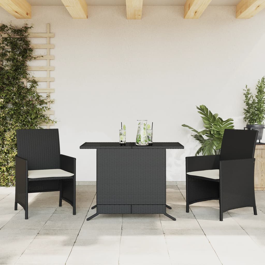 3-dijelni bistro set s jastucima crni od poliratana Crna