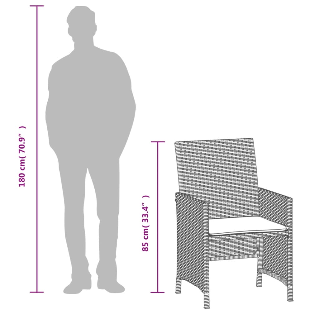 3-dijelni bistro set s jastucima crni od poliratana