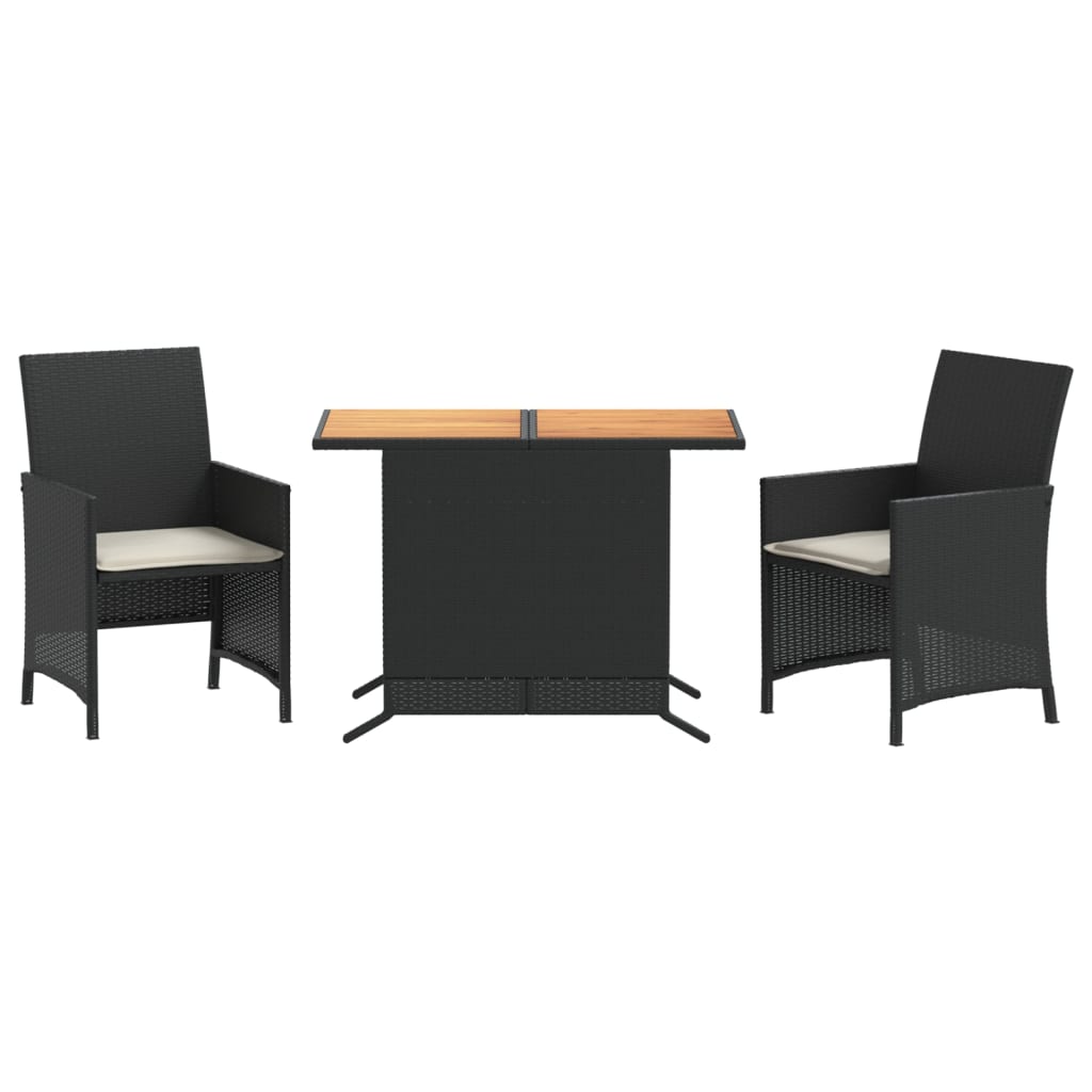 3-dijelni bistro set s jastucima crni od poliratana