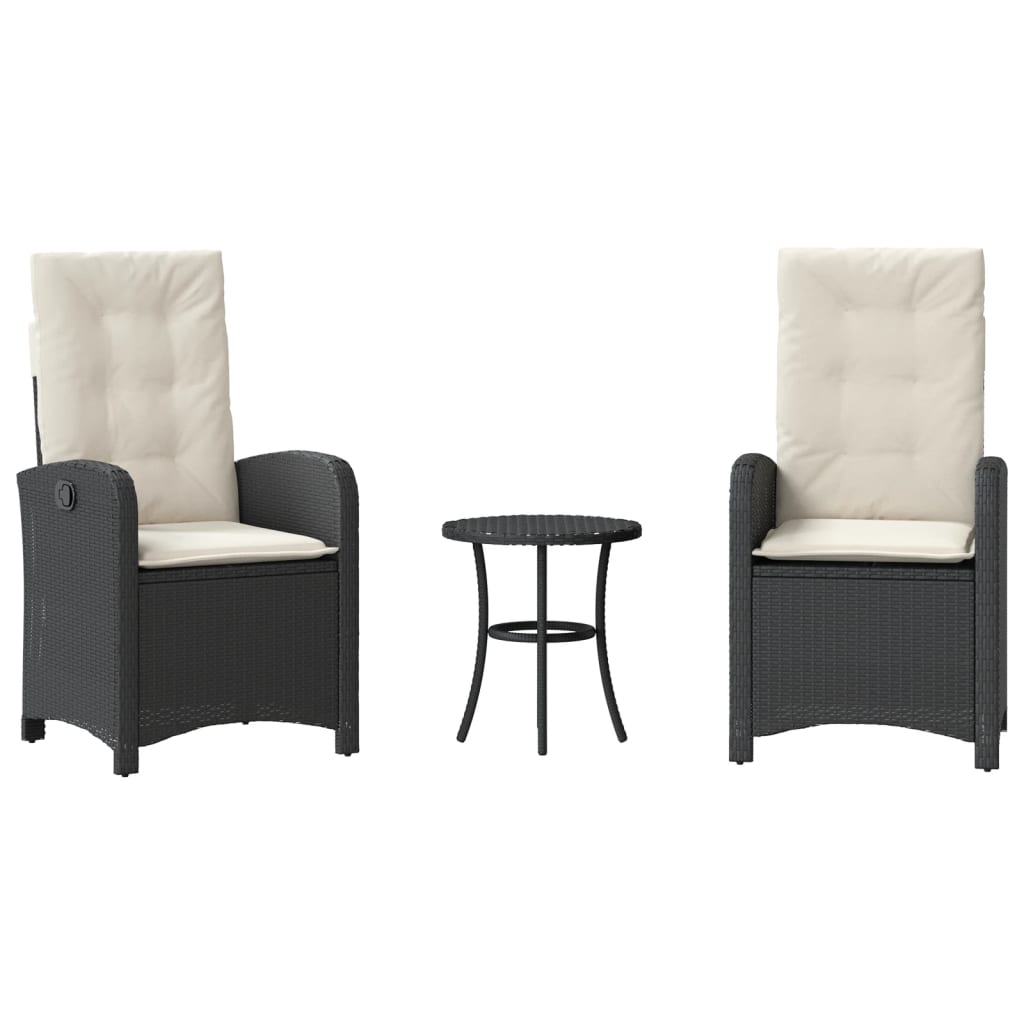 3-dijelni bistro set s jastucima crni od poliratana