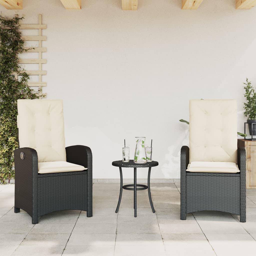3-dijelni bistro set s jastucima crni od poliratana