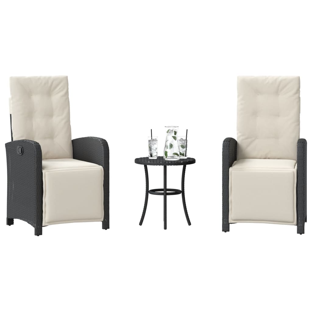 3-dijelni bistro set s jastucima crni od poliratana