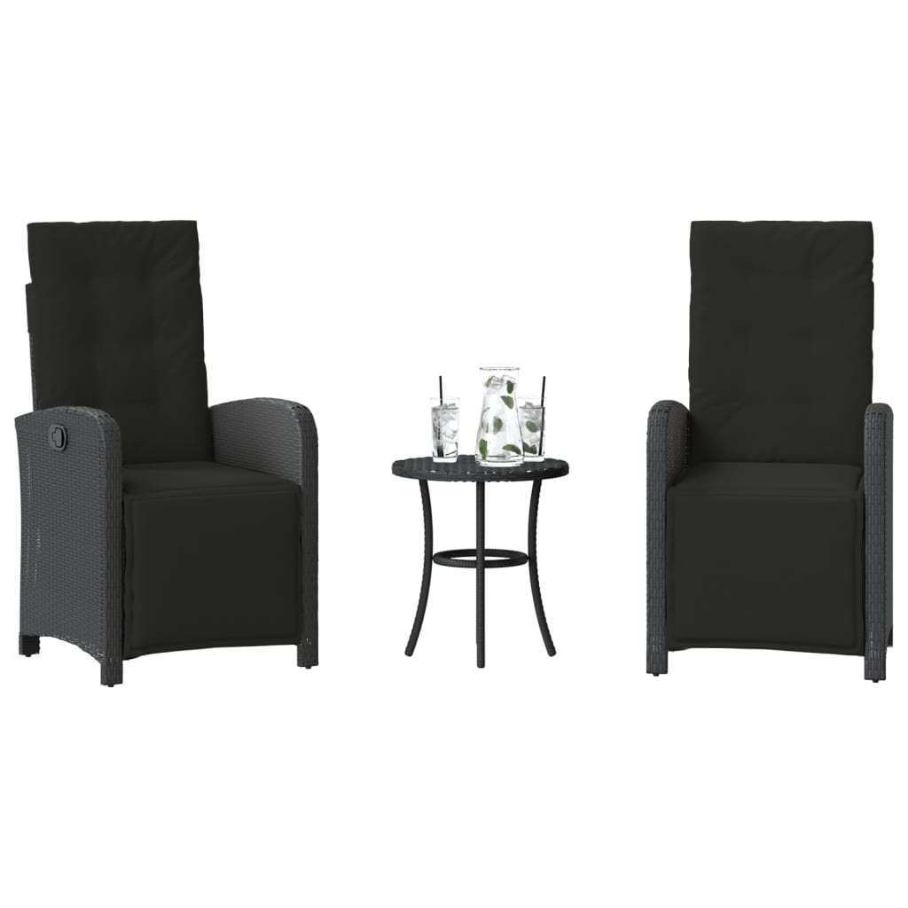 3-dijelni bistro set s jastucima crni od poliratana