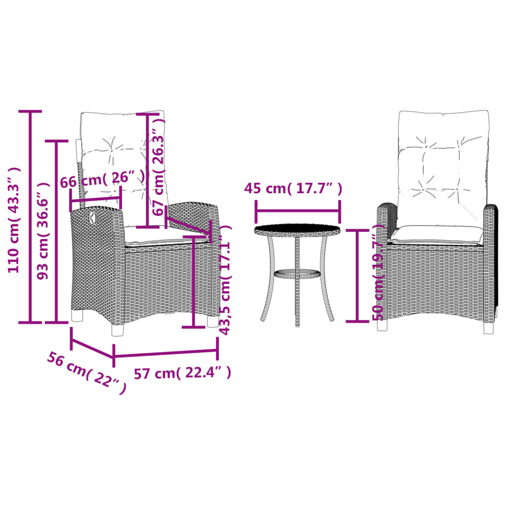 3-dijelni bistro set s jastucima miješane bež boje poliratan