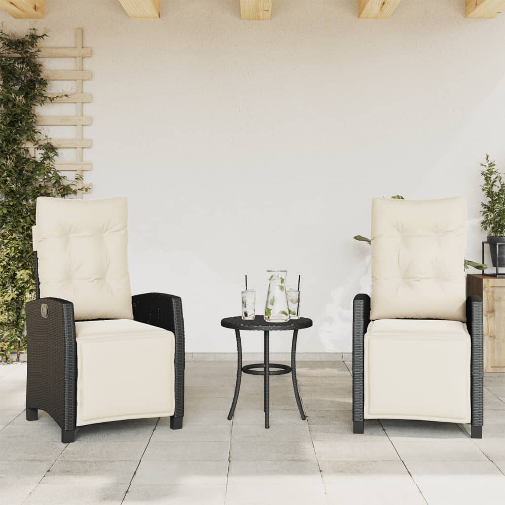 3-dijelni bistro set s jastucima crni od poliratana