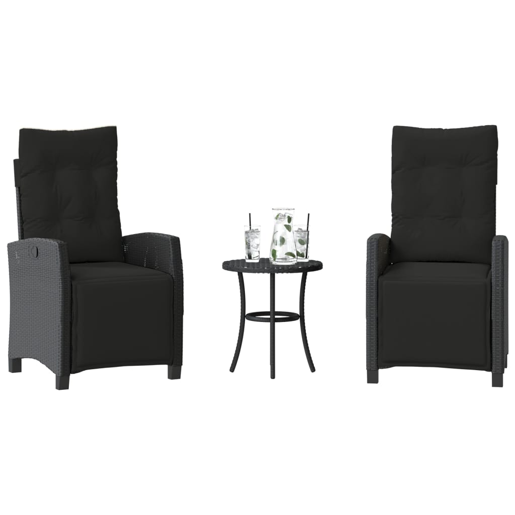 3-dijelni bistro set s jastucima crni od poliratana