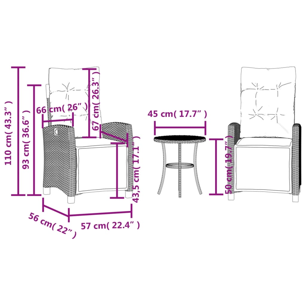 3-dijelni bistro set s jastucima smeđi od poliratana