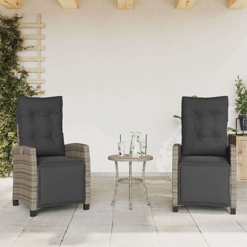 3-dijelni bistro set od poliratana s jastucima sivi