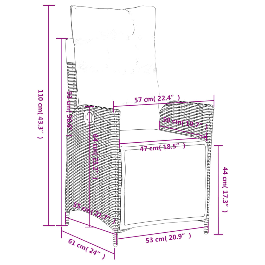 Vrtni naslonjači 2 kom s osloncem za noge crni od poliratana