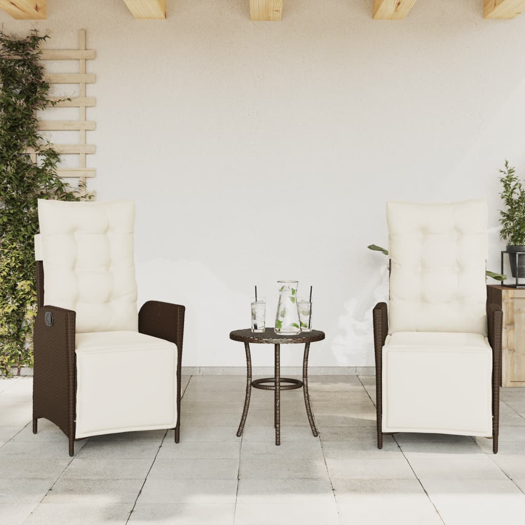 3-dijelni bistro set s jastucima smeđi od poliratana