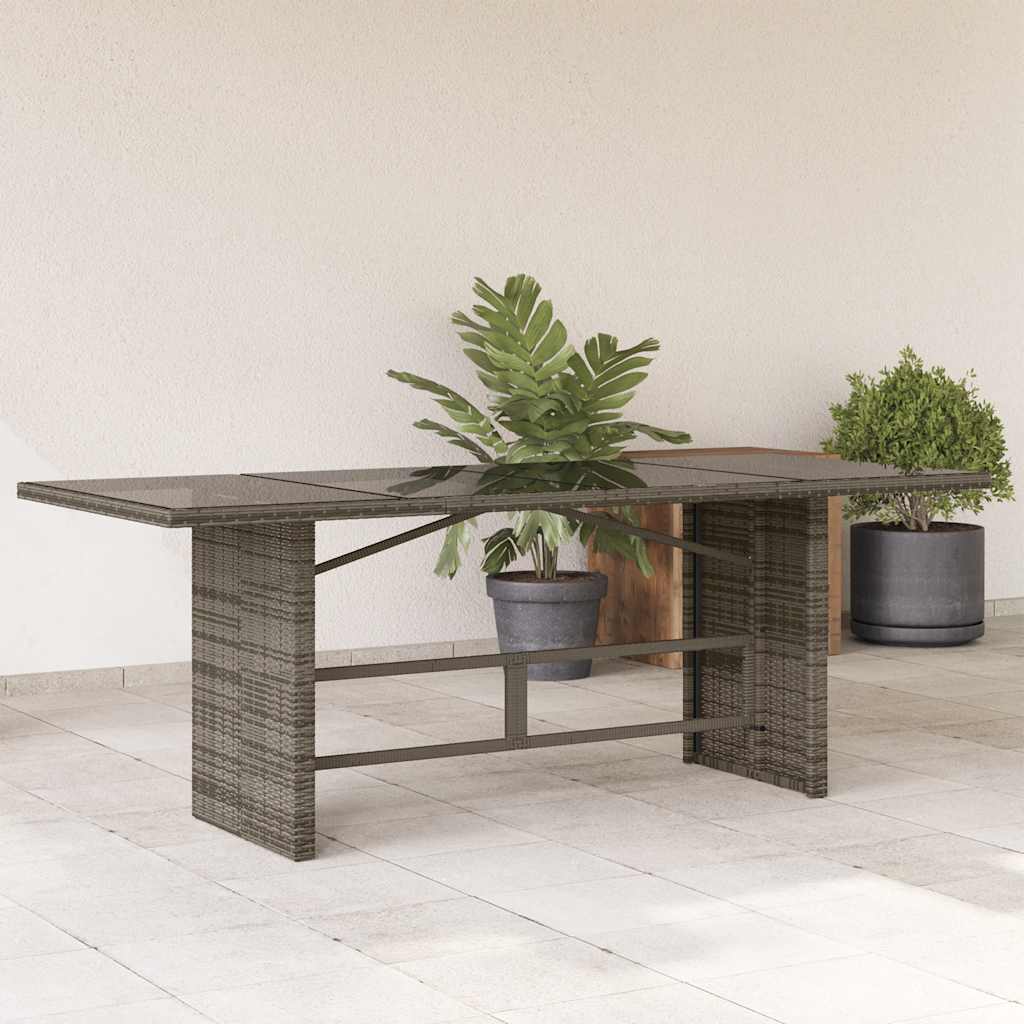 Vrtni stol sa staklenom pločom sivi 190x80x74 cm od poliratana Siva