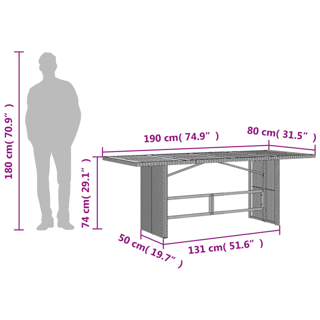 Vrtni stol s pločom od drva bagrema sivi 190x80x74 cm poliratan