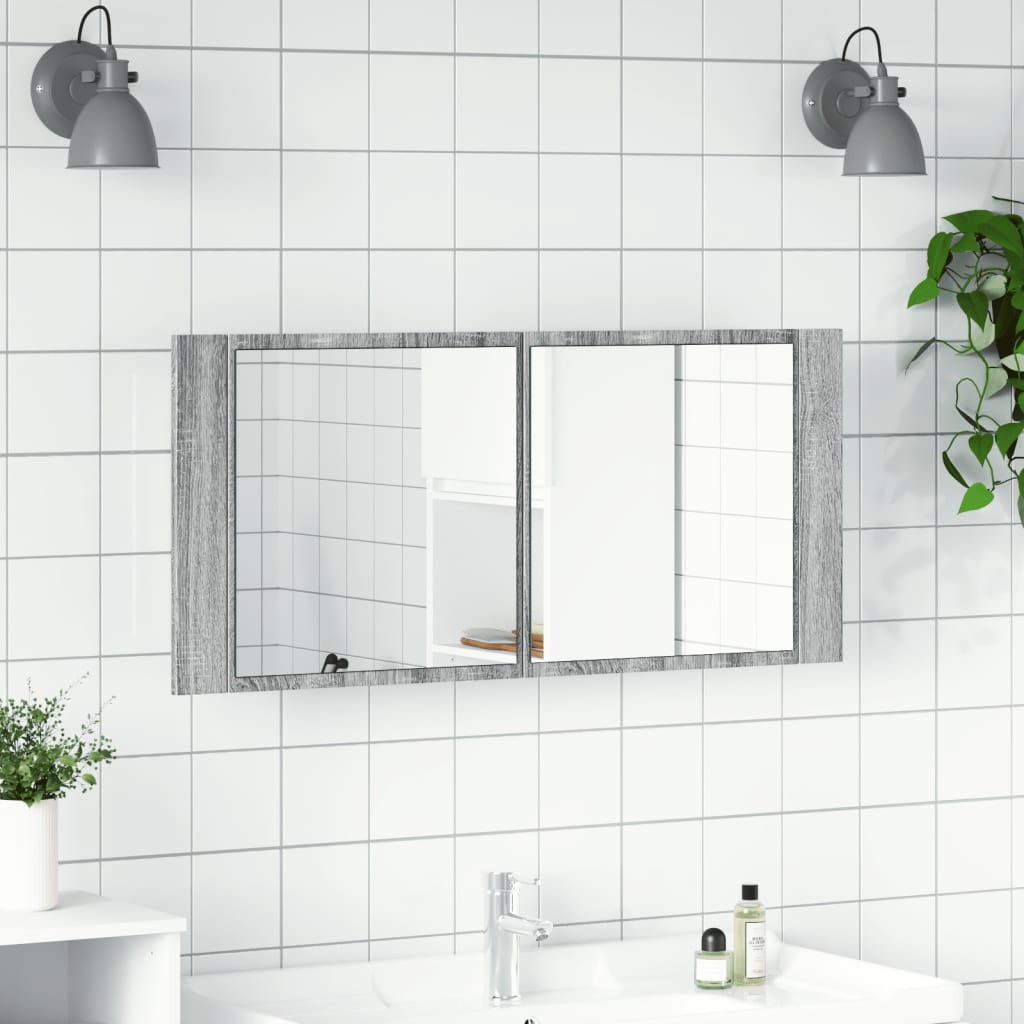LED kupaonski ormarić s ogledalom siva boja hrasta 100x12x45 cm