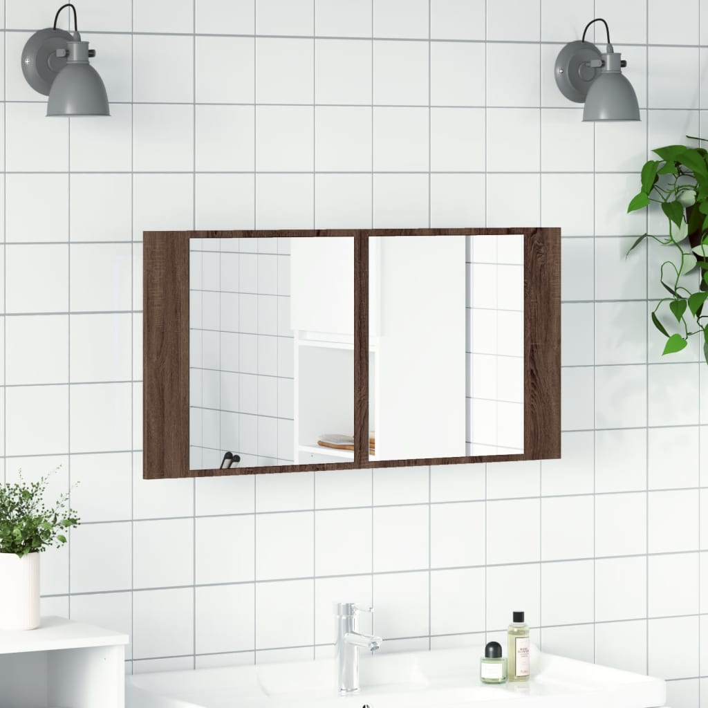 LED kupaonski ormarić s ogledalom boja hrasta 90x12x45 akrilni