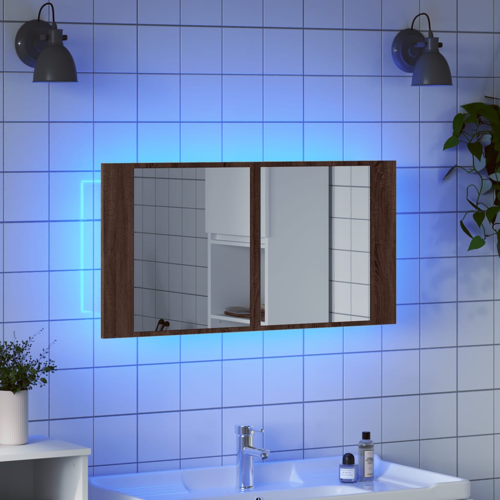 LED kupaonski ormarić s ogledalom boja hrasta 90x12x45 akrilni