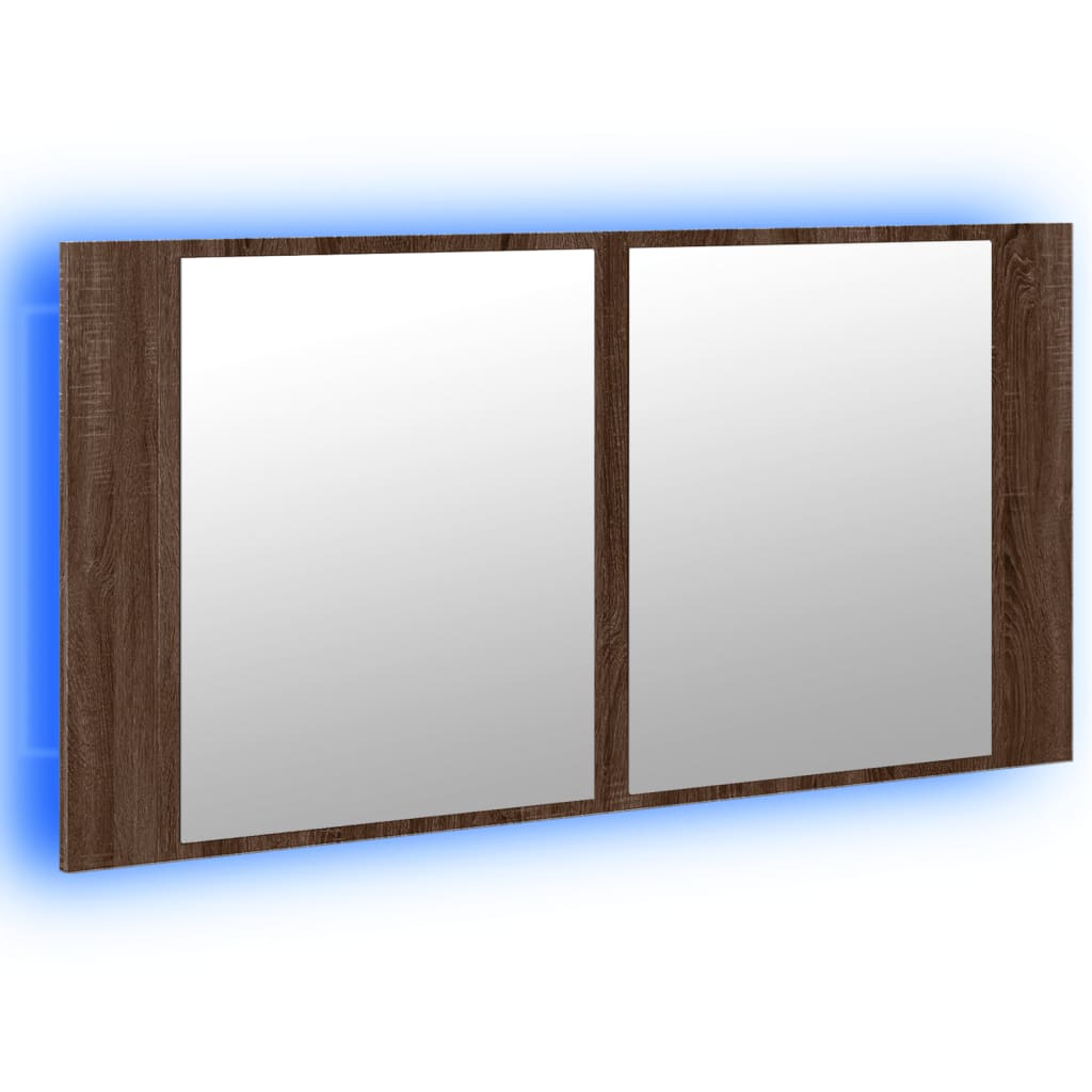 LED kupaonski ormarić s ogledalom boja hrasta 90x12x45 akrilni
