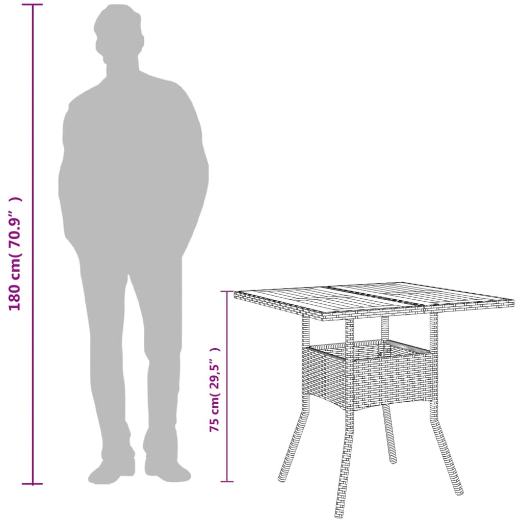 Vrtni stol s pločom od drva bagrema crni 80x80x75 cm poliratan