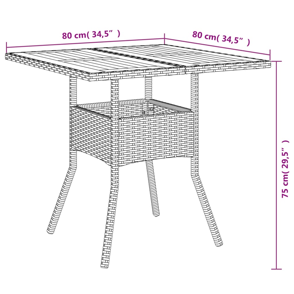 Vrtni stol s pločom od drva bagrema crni 80x80x75 cm poliratan