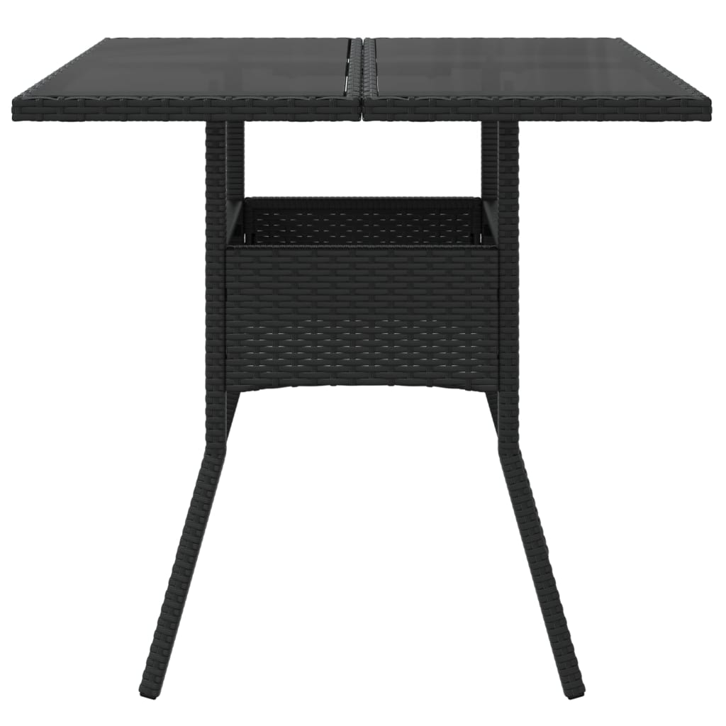 Vrtni stol sa staklenom pločom crni 80x80x75 cm od poliratana