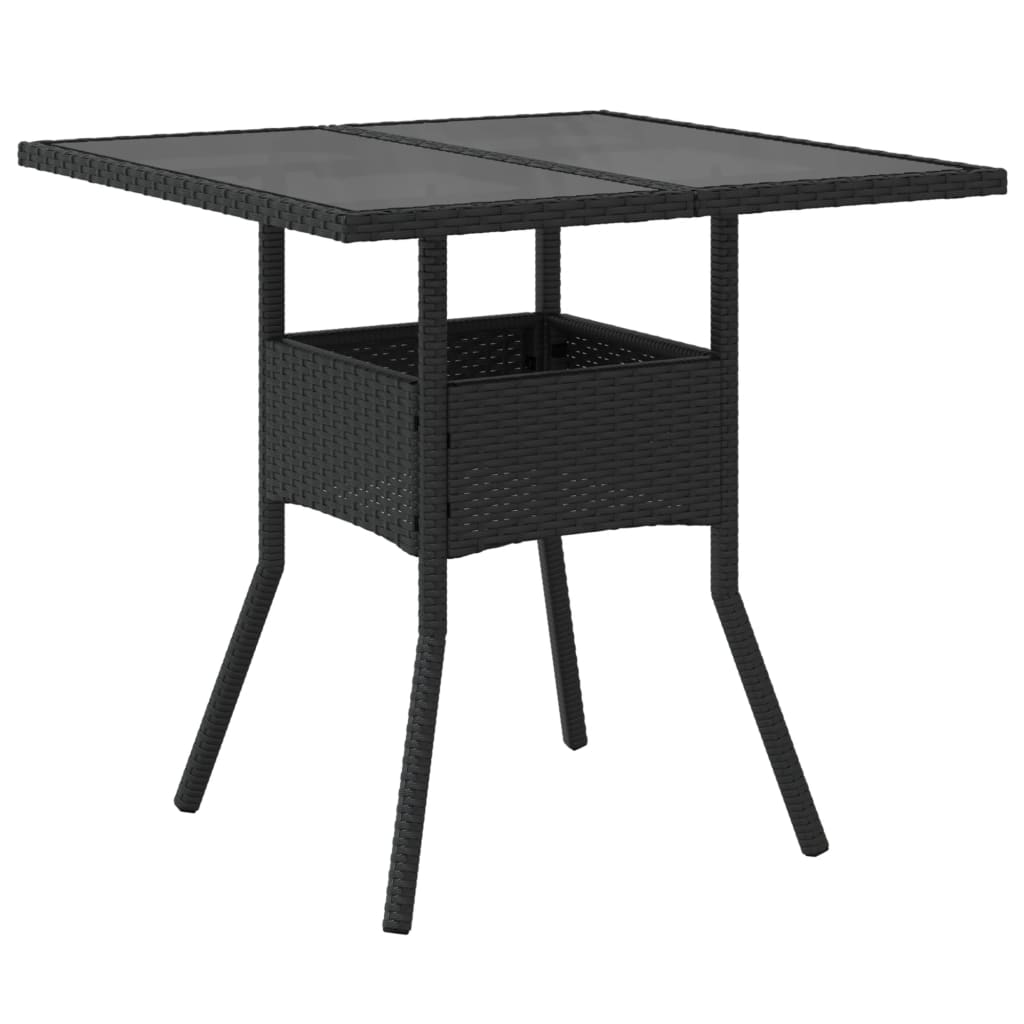 Vrtni stol sa staklenom pločom crni 80x80x75 cm od poliratana