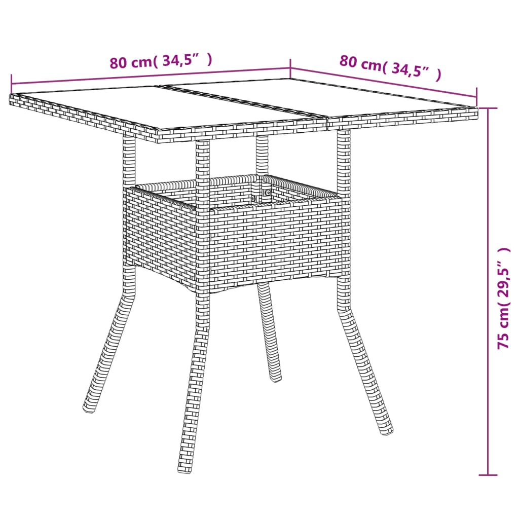 Vrtni stol sa staklenom pločom sivi 80x80x75 cm od poliratana