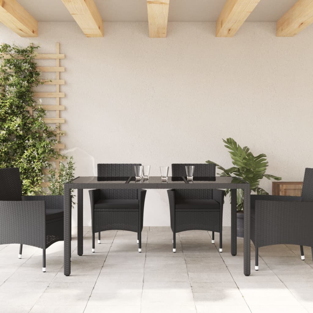 Vrtni stol sa staklenom pločom crni 150x90x75 cm od poliratana