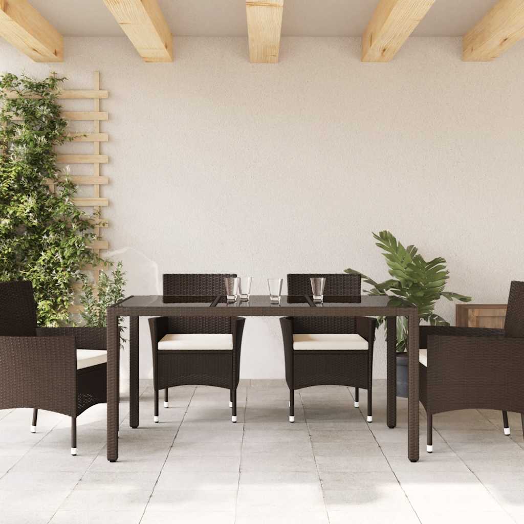 Vrtni stol sa staklenom pločom smeđi 150x90x75 cm od poliratana