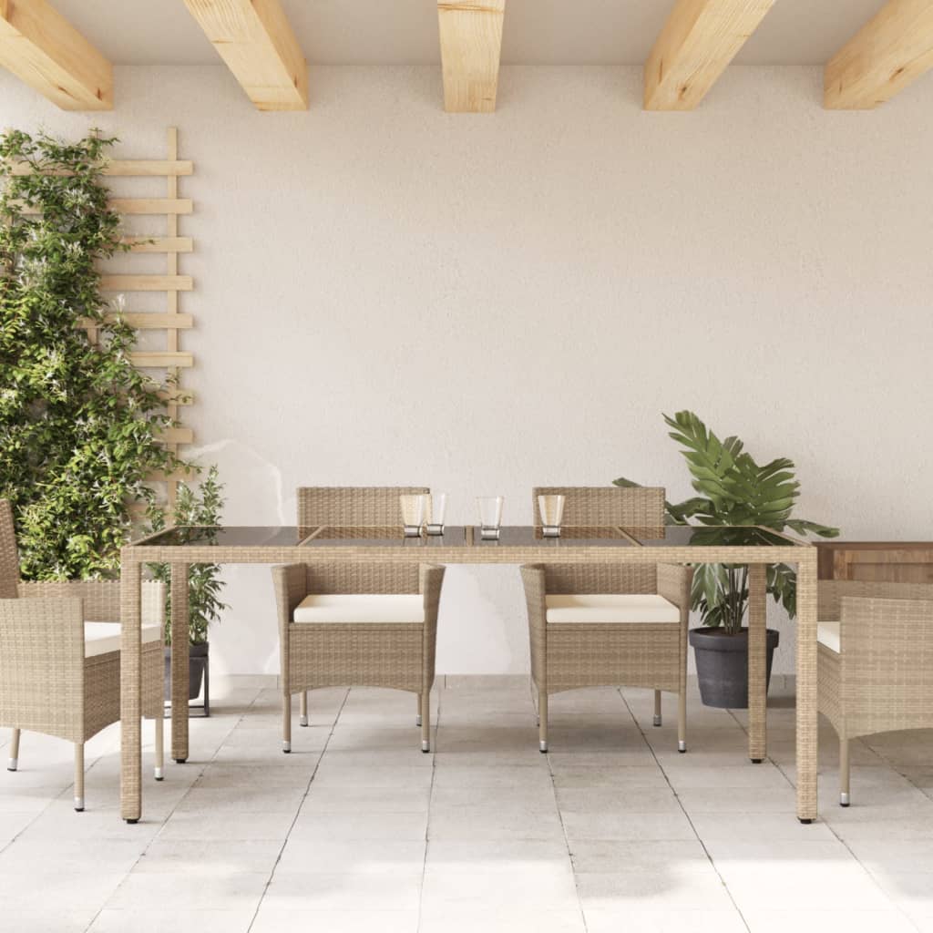 Vrtni stol sa staklenom pločom bež 190x90x75 cm poliratan