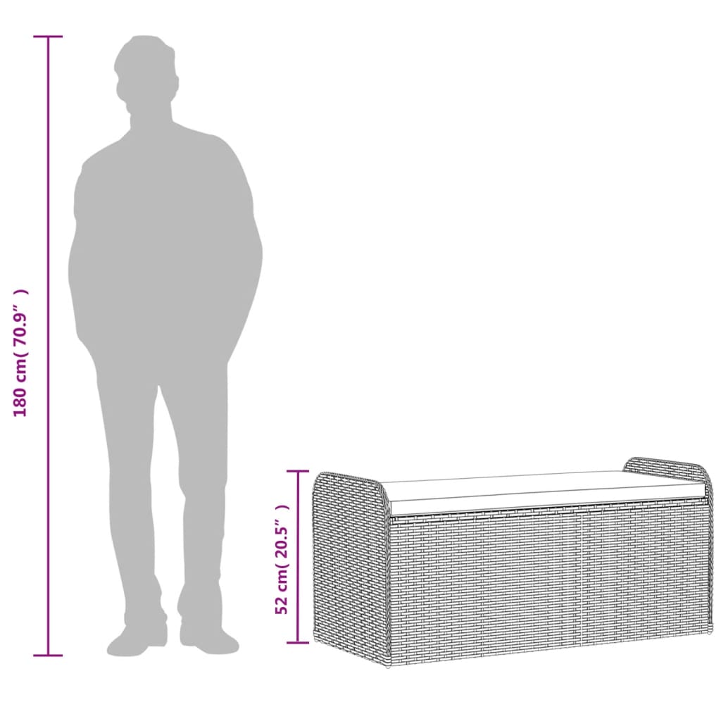 Klupa za pohranu s jastukom crna 115 x 51 x 52 cm od poliratana