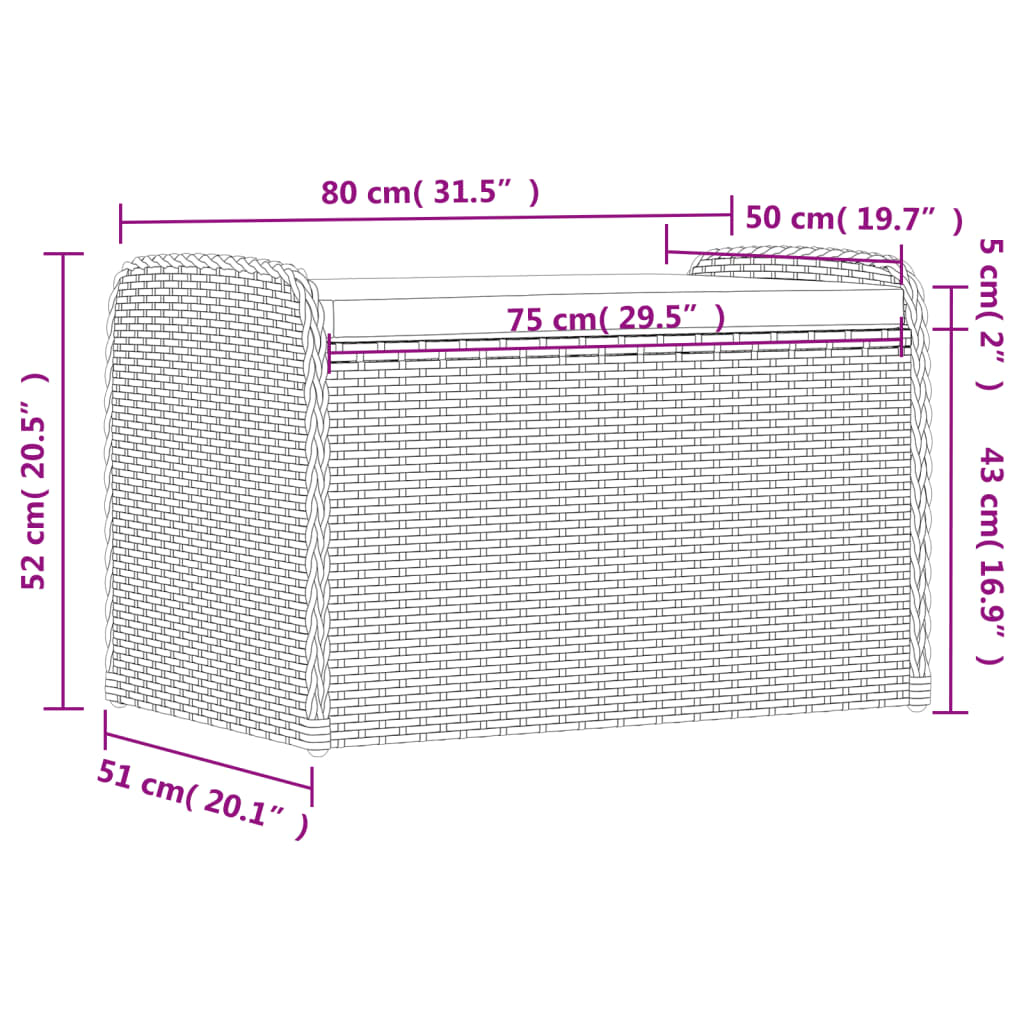 Klupa za pohranu s jastukom siva 80 x 51 x 52 cm od poliratana