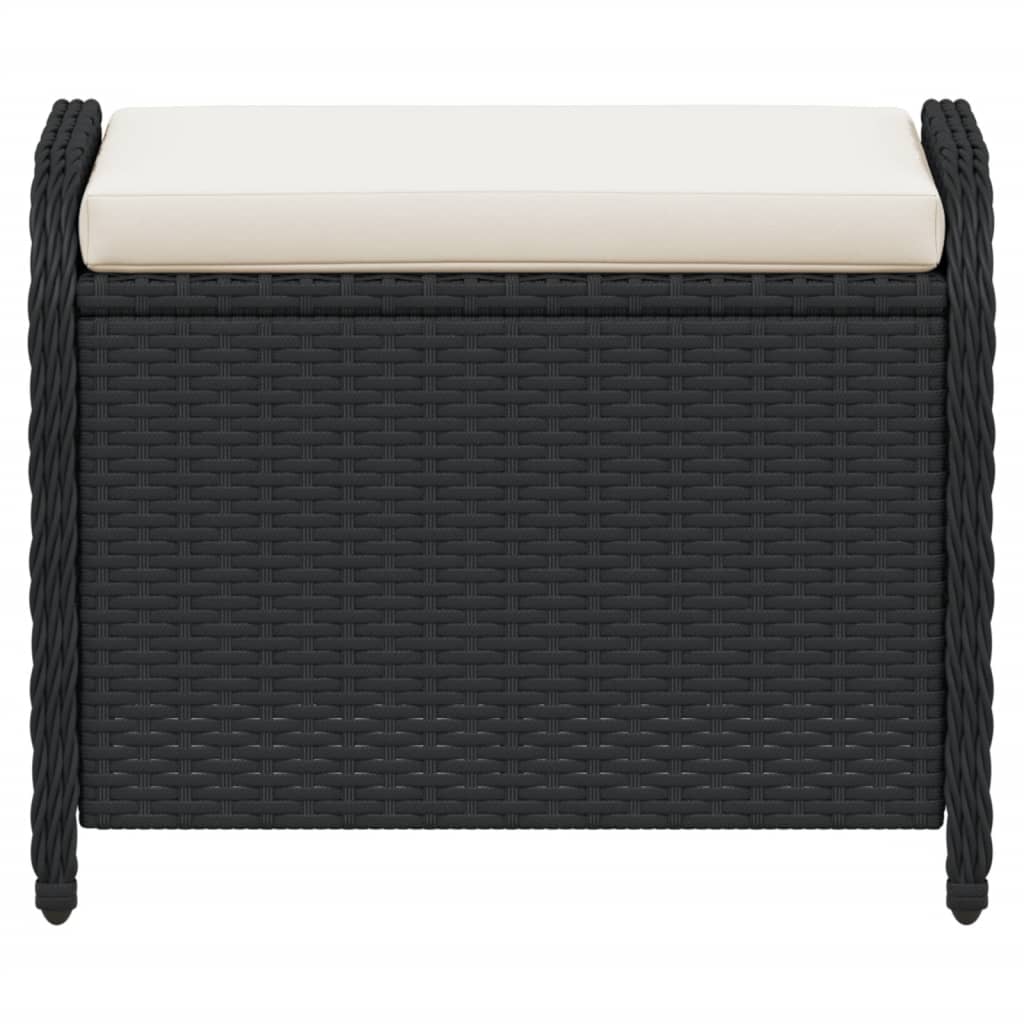Vrtni tabure s jastukom crni 58x46x46 cm od poliratana