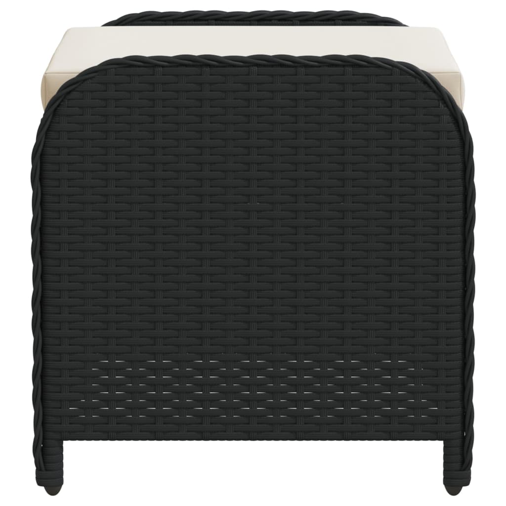 Vrtni tabure s jastukom crni 58x46x46 cm od poliratana