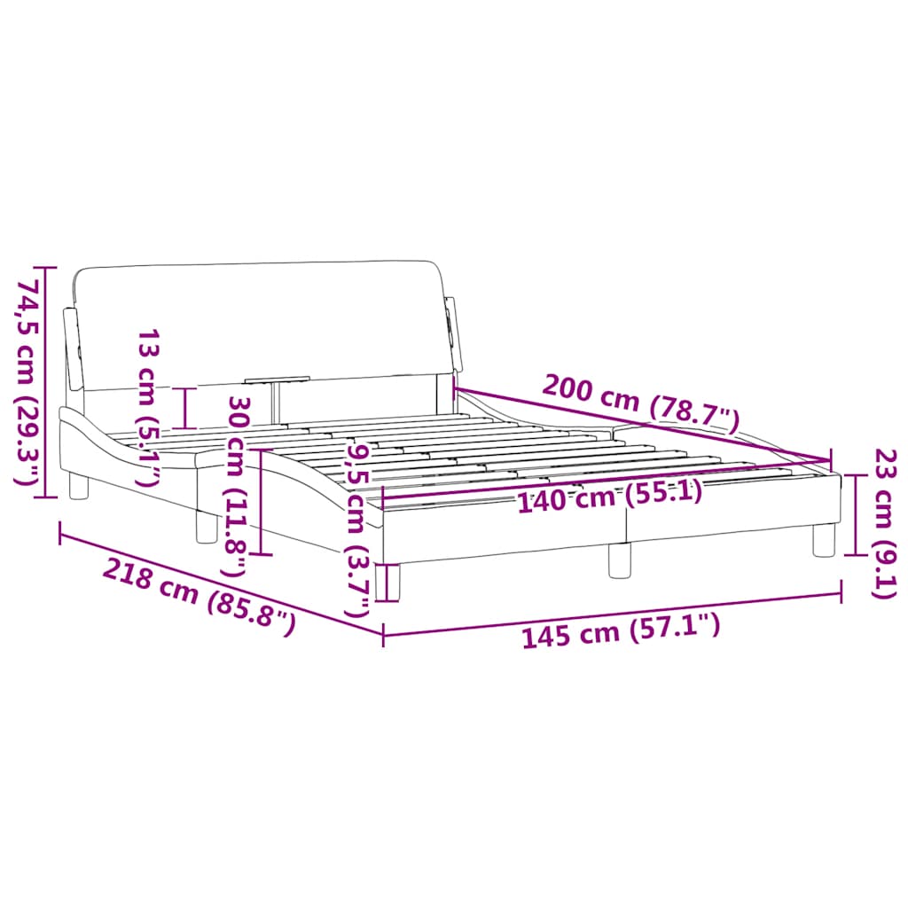Okvir za krevet s uzglavljem Dover 140x200 cm baršunasti