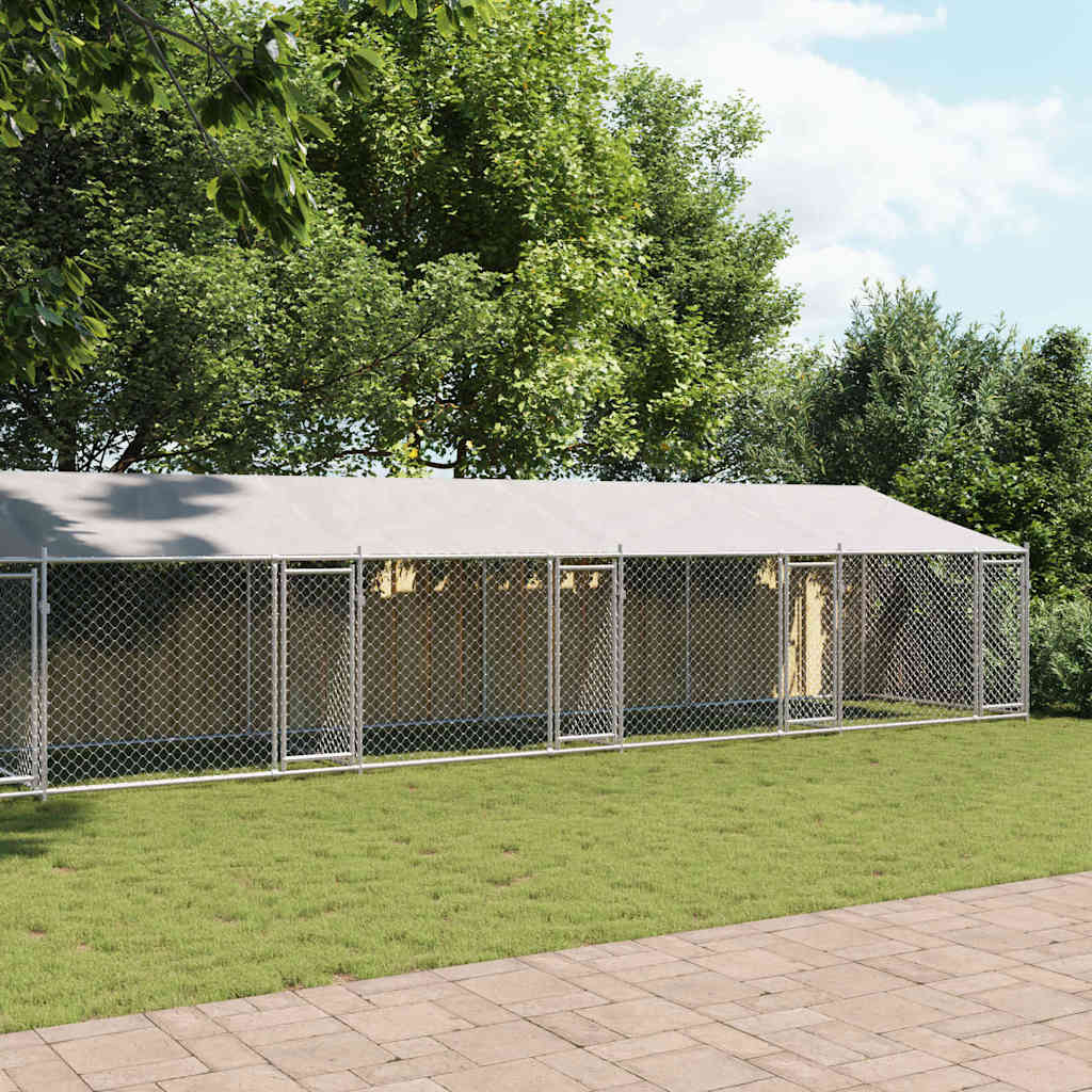Kavez za pse s krovom i vratima sivi 12x2x2 m pocinčani čelik