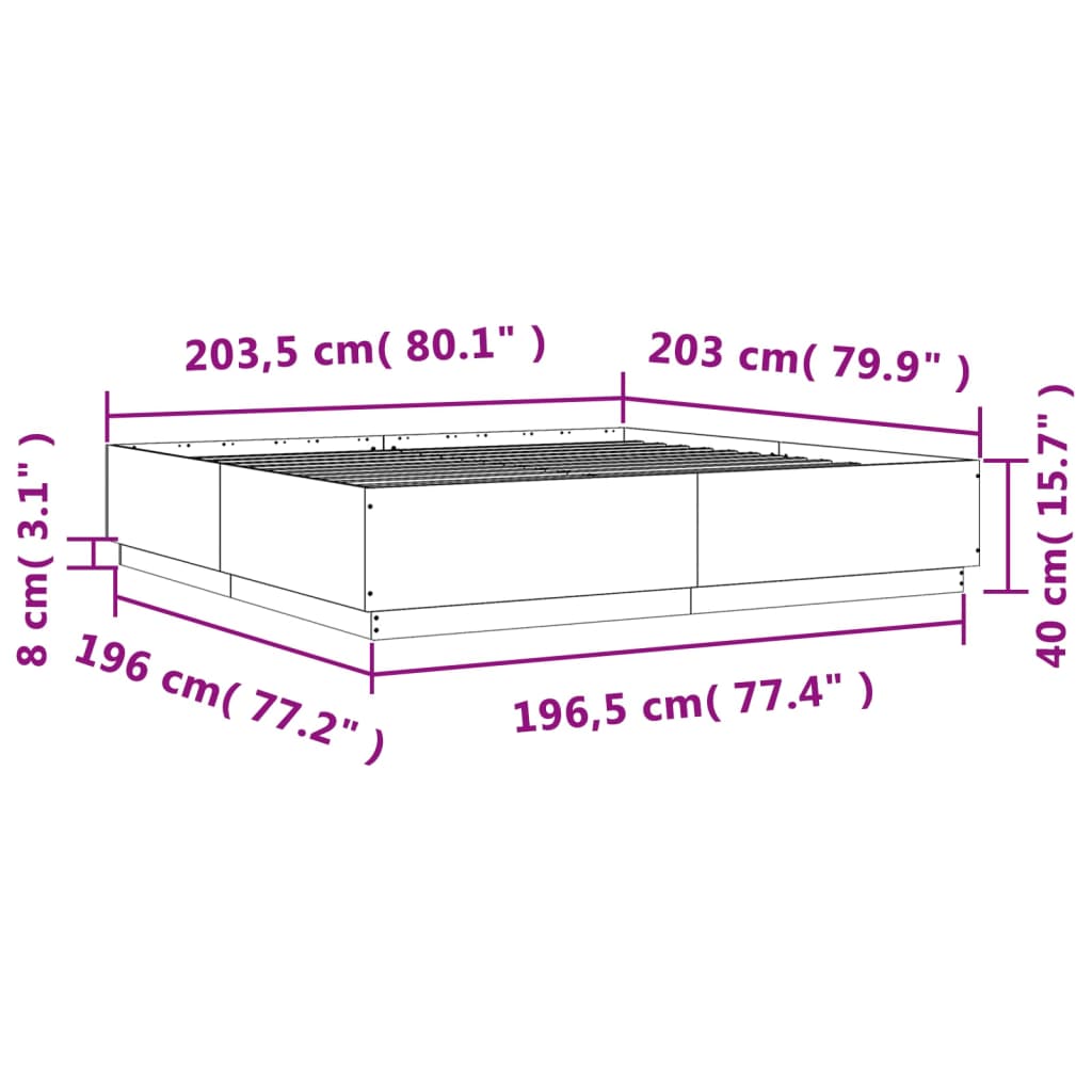 Okvir kreveta s LED svjetlima crni 200x200 cm konstruirano drvo
