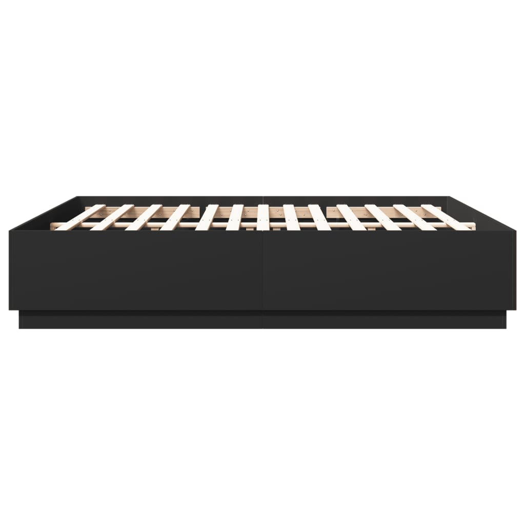 Okvir kreveta s LED svjetlima crni 200x200 cm konstruirano drvo