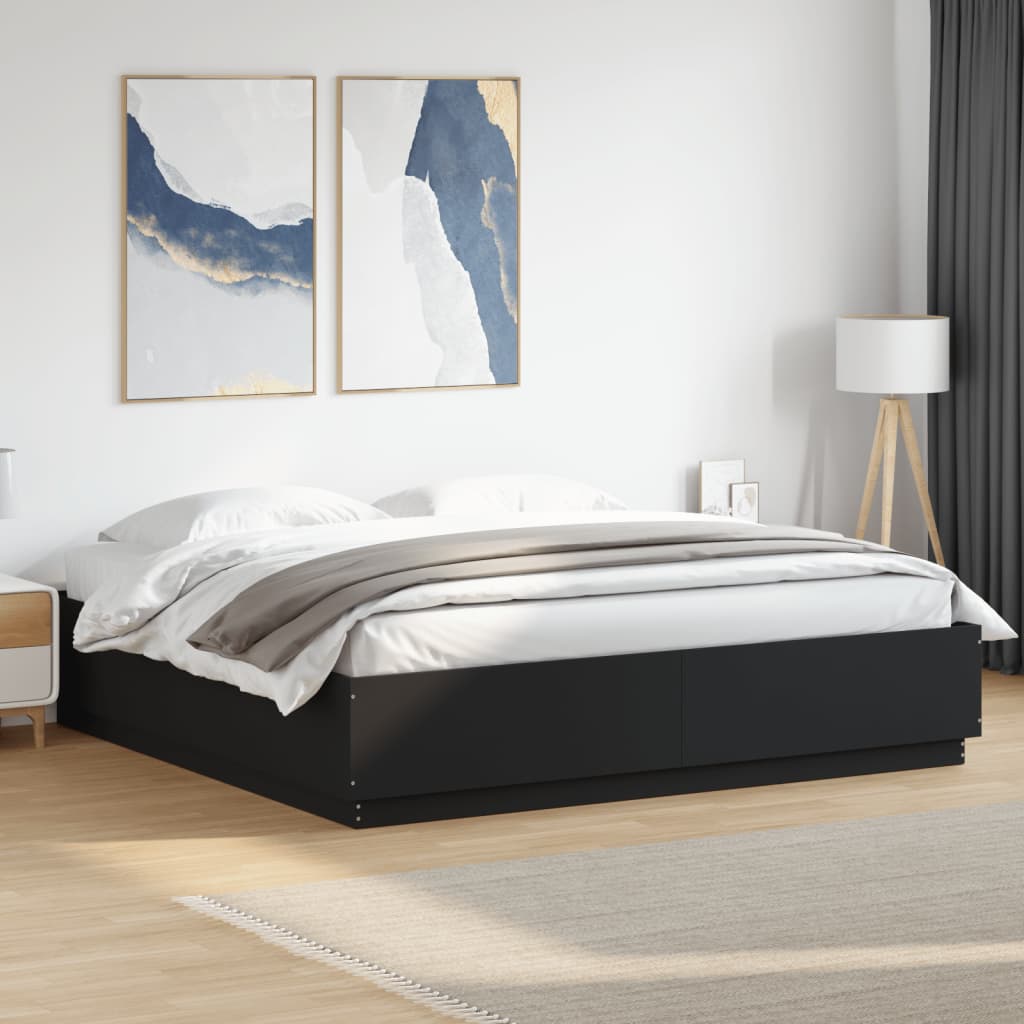 Okvir kreveta s LED svjetlima crni 200x200 cm konstruirano drvo