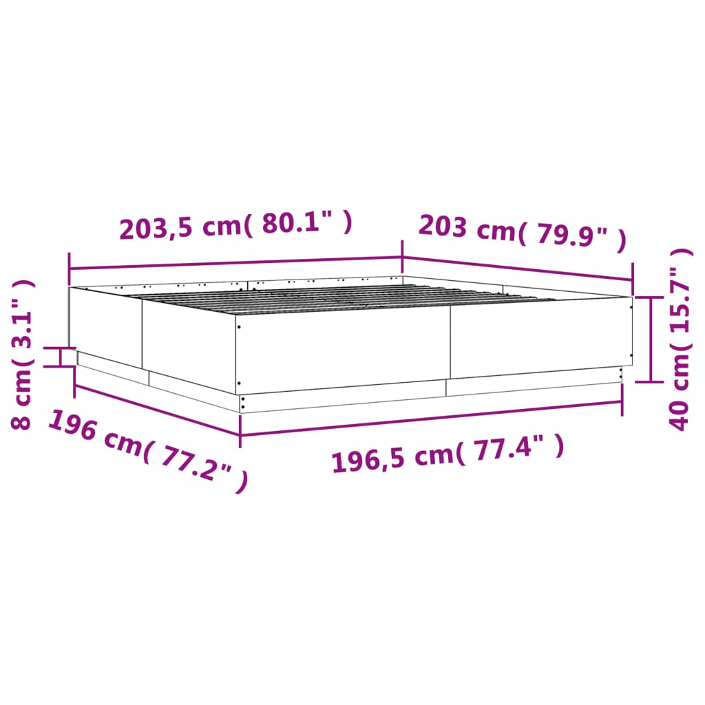 Okvir za krevet s LED svjetlima boja hrasta 200 x 200 cm drveni