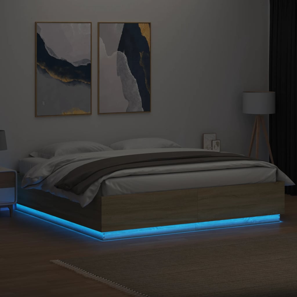 Okvir za krevet s LED svjetlima boja hrasta 200 x 200 cm drveni